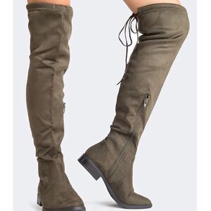 Charlotte Russe Wide Over the Knee Olive Faux‎ Suede Boots 10W